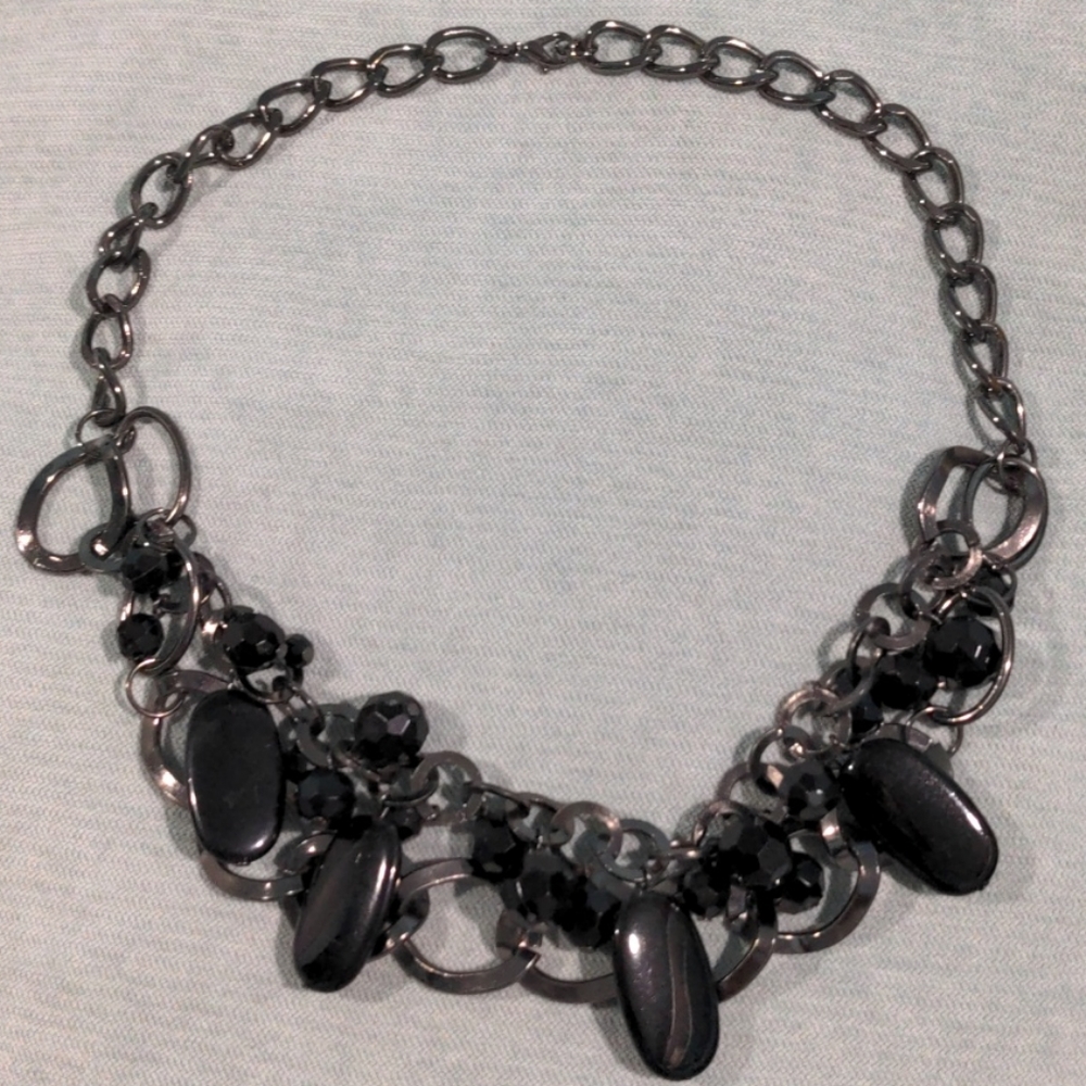 Black Chunky Stone Chain Necklace